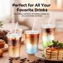 100PCS 16 oz Disposable Plastic Cups with Flat Lids and Clear Straws, Round Bottom To Go Iced Coffee Cups, BPA Free Holiday Cups for Smoothies, Cold Drinks, Coffee Shop, Juice Bars, Takeout, Office