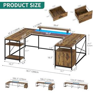 YITAHOME U Shaped Desk with Power Outlets & LED Lights, 79" Reversible L Shaped Desk with Drawers, Corner Computer Desk Office Desk with Monitor Stand & Storage Shelves, Light Brown