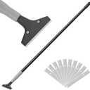 Heavy Duty 4-inch Razor Blade Floor Scraper, 62 Inch Long-Handle, Cleaning Glass Wall Scraper, with 10 Blades, Painting Stripping Tools, Tile, Floors, Walls