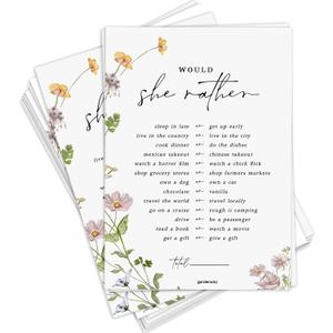 GardenCity Would She Rather, Bridal Shower Games, Baby Shower Games, 50 Cards, Wildflower