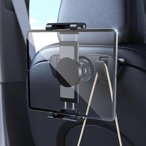 Magnetic iPad Tablet Mount for Tesla Model 3(Highland) Model Y(Juniper) 2025 2024 2023 2022 2021, Back Seat Headrest Accessories Phone Holder with Hooks, Fits 4.7-12.9" Pro Air Mini iPhone