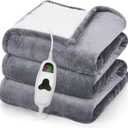 greenoak Heated Blanket Electric Throw 50"X60", Heating Blanket with 10 Heat Levels 1/2/4/6/8 Hours Auto-Off,Fleece Soft Sherpa Blanket,Gifts for Grandma Mom Seniors, Misty Grey