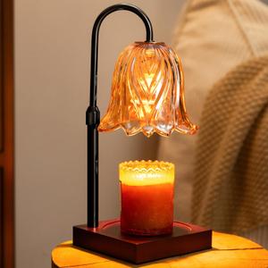 Candle Warmer Lamp, Dimmable Candle Lamp Warmer, Adjustable Height, Timer, Bedroom Living Room Home Decor Wax Melt Warmer for Scented Wax with 2 Bulbs, Black