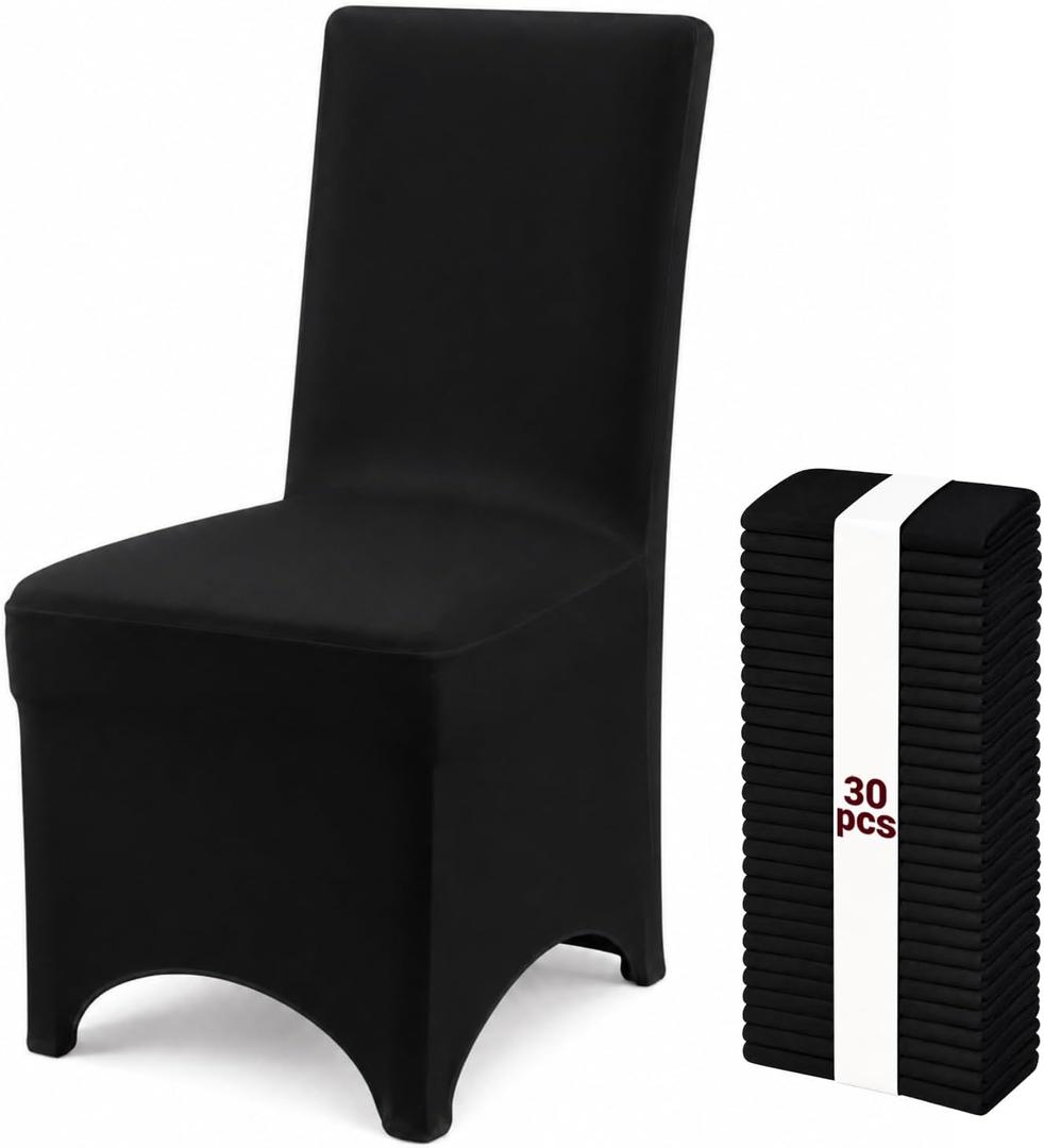 30 Pack Black Stretch Chair Covers, Spandex Dining Chair Slipcovers, Wrinkle Resistant Reusable Covers for Wedding, Party, Banquet & Events