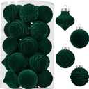Wironlst Velvet Ornaments for Christmas Tree, 4 Style Flocked Matte Velvet Christmas Ball Ornaments, Shatterproof Decor for Xmas Tree Wedding Holiday Party Home(2.36" 25pcs Green)