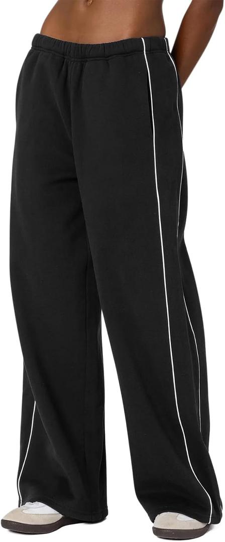 HeSaYep Women's Fleece Lined Wide Leg Sweatpants Winter Thermal Warm Baggy Straight Leg Sweat Pants with Pockets (Large, Black)