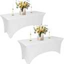 2Pack White Spandex Table Covers for 6 Foot Tables - 6 FT Universal Rectangular Fitted Stretch Tablecloth Protector, Washable and Wrinkle Resistant, Perfect for Trade Shows, Wedding, Party