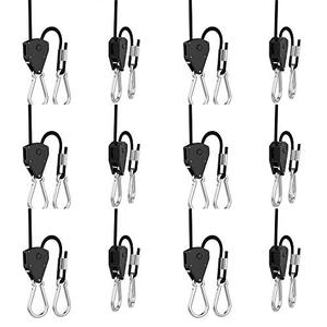 vanleno 6 Pairs 1/8 inch Adjustable Heavy Duty Rope Hanger - Reinforced Metal Internal Gears Ratchets foe Growing Light Fixtures, Loose-Proof Design, 8-ft Long & 150lbs Weight Capacity