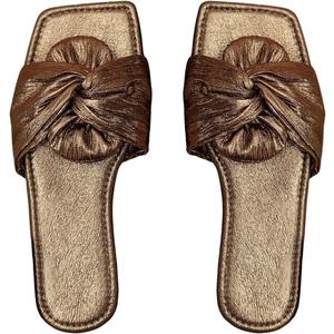 OYOANGLE Women's Metallic Twist Front Open Toe Flat Sandals Fashion Slide Sandals (8, Chocolate Brown)