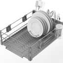 Simple Houseware Dish Drying Rack with Drainboard, Utensil Holder & Mug Hooks, Silver Metal Kitchen Counter Organizer