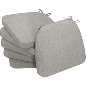 AAAAAcessories D-Shaped Chair Cushions, 2" Thick Dining Chair Pads with Ties and Removable, Machine-Washable Cover, 17" x 16", Set of 6, Khaki Gray