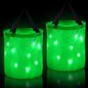 2 Pieces LED Light Halloween Trick or Treat Candy Bags Light up Goodie Trick or Treating Bags Kids Multipurpose Reusable Gift Bucket for Halloween Birthday Party Favor(Green)