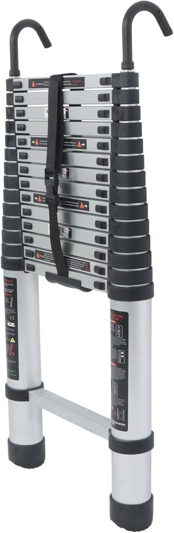 Telescoping Extension Ladder 14.5 FT, Folding Telescopic Aluminum Ladders with Hooks, Lightweight Collapsible Ladder Step for RV Roof Attic Home, 330 LB Capacity