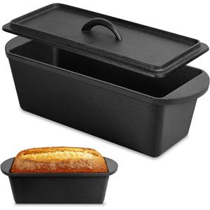 Cast Iron Bread Loaf Pan with Lid, 3.5QT, 13x5 inches, Black Nonstick Popover Pan for Sourdough and Homemade Bread, Mini Loaf Pans with Lids