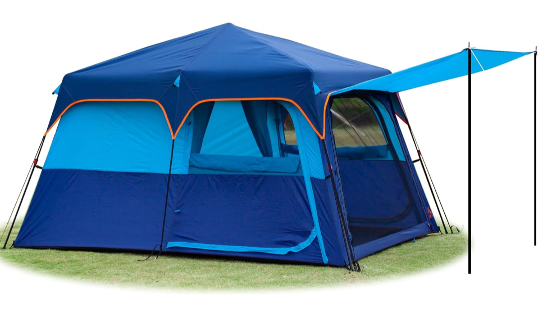 KTT Instant Tent 6-8 Person(C),Large Family Cabin Tents,Automatic Tent Build Quickly in 60S,2 Rooms,2 Top Windows,3 Doors and 3 Windows with Mesh,Waterproof,Big Tents for Outdoor,Picnic,Camping