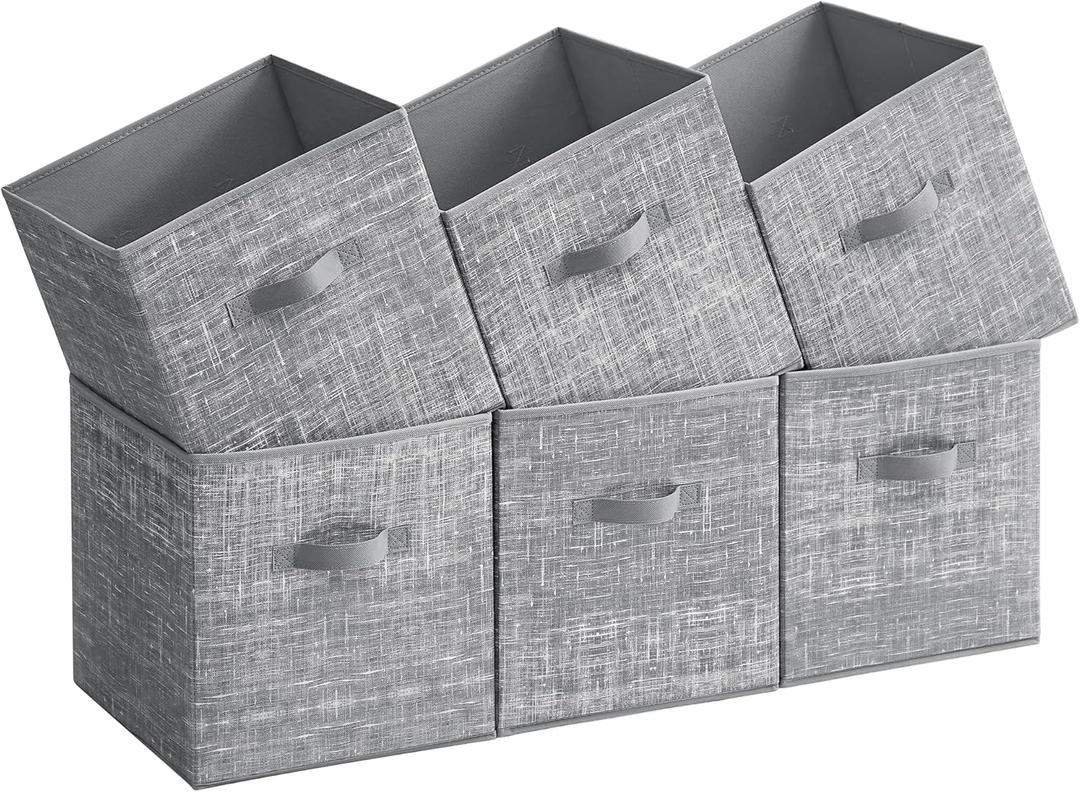 SONGMICS Storage Cubes, 13-Inch Non-Woven Fabric Bins with Double Handles, Set of 6, Closet Organizers for Shelves, Foldable, for Clothes, Cattail Gray UROB033G01