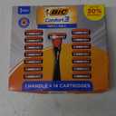 BIC Comfort 3 Refillable Men's Razor, Perfect for Mens Razors for Shaving with 3 Blade Razors, Razor Gift Set with 1 Handle and 14 Cartridges