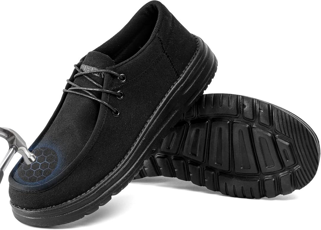 Furuian Steel Toe Shoes for Men Low-top Safety Work Shoes for Men Lightweight Steel Toe Sneakers Comfortable Canvas Work Loafers Zapatos De Trabajo para Hombres (10.5, Composite Toe All Black)