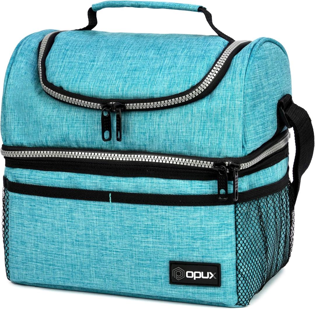 OPUX Lunch Box For Men Women, Insulated Large Lunch Bag Adult Work, Double Decker Lunchbox Meal Prep Dual Compartment Leakproof Lunch Cooler,Soft Lunch Tote Boys Girls Kids School, Aqua Turquoise 12L (Heather Sea Blue)