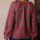 GORGLITTER Women's Plaid Shirt Long Sleeve V Neck Vintage Fall Blouses Bishop Going Out Tops (L)