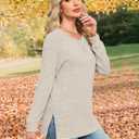 JomeDesign Long Sleeve Shirts for Women Crew Neck Sweatshirts Lightweight Sweaters Side Split Loose Casual Blouses (Beige, L)