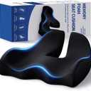 Benazcap X Large Memory Seat Cushion for Office Chair Ergonomic Cushions Butt Pillow for Pressure Relief Sciatica & Pain Relief Memory Foam for Long Sitting for Gaming Chair and Car Seat (19" x 17" x 6", Black)