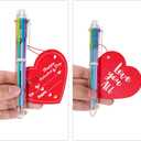 TaoBary 28 Sets Valentines Pen with Cards Multicolor Ballpoint Pen Heart Shaped Gift Card 1 Pcs String 0.5 mm 6 Colors Retractable Fun Pens Valentine's Day Cards with Hole for Party Favors