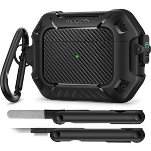 MOBOSI for AirPod Pro Case with Cleaner Kit, Compatible with Airpods Pro 2 Case Cover 1st/2nd Generation with Lock & Keychain, Full Body Shockproof Protective Case (2023/2022/2019), Black