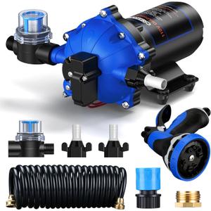 CrestWave 110V AC Water Pressure Booster Pump, 7GPM 70PSI Water Pressure Pump with Spray Nozzle, 5-Chamber Self-Priming Diaphragm Water Pump with Pressure Switch for Boat, RV, Marine, Yacht