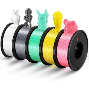 3D Printer Filament PLA 1.75mm 3-D Printing Materials 5 Colors Bundle Print Filimate 1.75 mm White Silver Pink Green Yellow Filiment1.75 Accuracy 0.02mm Fillament Spool Vacuum Pack 250G X 5