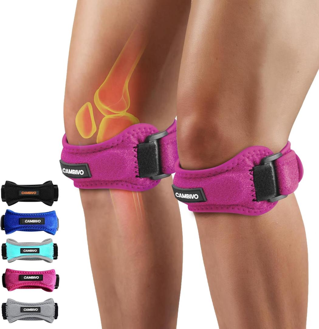 CAMBIVO 2 Pack Knee Braces for Women and Men, Patella Knee Support Strap, Basketball, Running, Hiking, Volleyball, Tennis, Squats (Pink)
