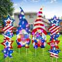 Bencailor 4 Sets 4th of July Yard Signs LED Patriotic Outdoor Lawn Decorations Waterproof USA Red White and Blue Yard Decor with Stakes for Independence Day Party Supplies