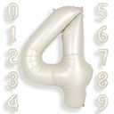 SUWEN 40 Inch Cream White Large 4 Number Balloons Big Foil Helium Number Balloons 0-9 Jumbo Happy 4th Mylar Birthday Party Decorations for Boy or Girl Anniversary Party Supplies