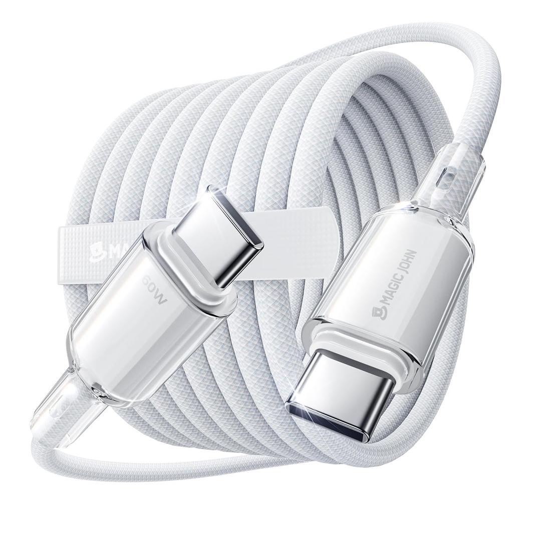 MAGIC JOHN USB C to USB C Cable (4FT), 60W Fast Charging Type-C Charger Cord, 480Mbps Speed, Nylon Braided USB C Cable for iPhone 17/16, Laptops, iPad, Switch 2 and More
