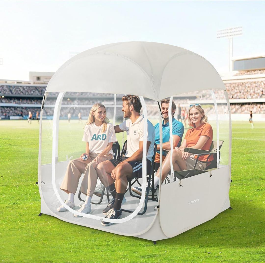 Raynesys Sports Tent, Portable & Foldable Pop Up Tents Shelter for 1-4 Person, Instant Weather Proof Clear View Bubble Tent with Carry Bag for Watching Sports Events, Camping, Fishing, Beige