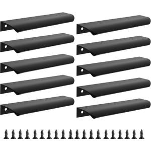10 Pack Black Edge Finger Pulls for Cabinets 6" Kitchen Cabinet Pulls Handles Drawer Pulls Modern Aluminum Concealed Tab Pulls for Closet Door, Matte Black (150mm/6" (10Pcs))
