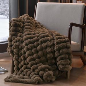 David's Home Double-Sided Faux Rabbit Fur Throw Blanket, Reversible Luxury Soft Thick Shaggy Warm Fuzzy Bubble for Couch, Bed, Cozy Plush Fluffy Decor for Fall Winter,Rain Drum,50 "* 60"