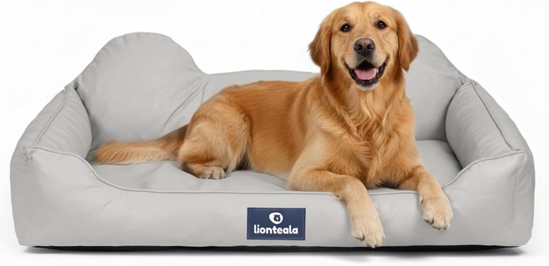 EarsUp Dog Bed 43Inch Leather Dog Sofa, Detachable Orthopedic Puppy Beds, Rectangle Pet with Non-Slip Bottom, Waterproof, Machine Washable (Gray) (Large)