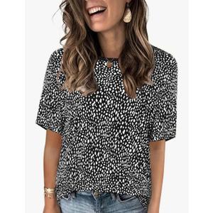 Women's Dressy Short Sleeve Shirts Summer Casual Leopard Printed Tops Fashion Crewneck Tees 5XL
