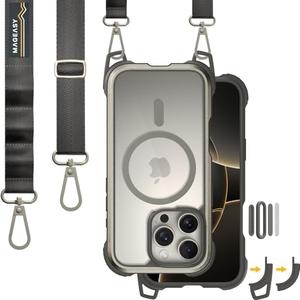 MAGEASY Designed for iPhone 16 Pro Case with Strap - [Camera Control Button Coverage] 20ft Ultimate Drop Protection Compatible with MagSafe, Aluminum Frame | Odyssey Strap M