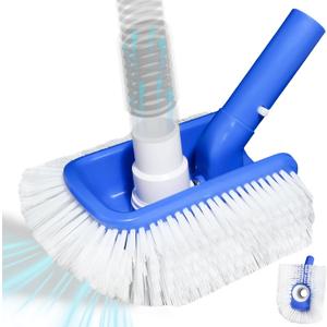 Pool Brush Head with Pool Vacuum Head for Inground & Above Ground Pools, Round Heavy Duty Scrubber Pool Broom Cleaning Nylon Brush with 1/4" or 1/2" Swivel Hose Connection, No Pole (Blue)