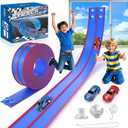 DKOXT Flexible Race Track for Kids 15 Feet of DIY Flex Track Race with 2 Cars & 3 Strong Suction Cups Car Ramp Toy Track, for Kids Ages 3+, Blue