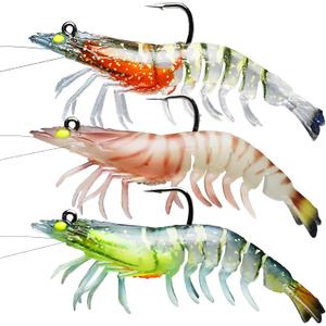 TRUSCEND Pre-rigged Fishing Jig Lures for Freshwater and Saltwater, Innovative Super Durable TPE Bass Lures, Lifelike Shrimp Crayfish Swimbait, Weedless Lure for Crappie Trout Walleye, Keep Separately (A-3.5"-0.4oz)