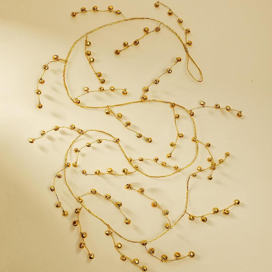 Sosation 78 Inch Christmas Jingle Bell Garland Gold Metal Vintage Hanging Jingle Bell Garland Hanging String for Christmas Tree Home Office Wall Door Crafts Decorations