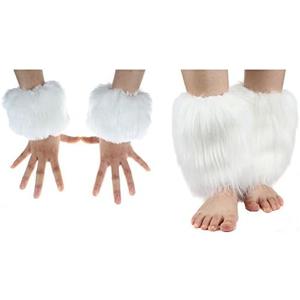 ECOSCO 2 Pairs Faux Fur Cuffs Furry Leg Warmers Wrist Cuff Warmer Boot Cuff For Women Party Costumes Set