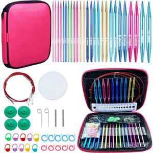 Weabetfu 60pcs Interchangeable Circular Knitting Needles Set with Case 13 Pairs of Aluminum Circular Knitting Needle for Handmade DIY Knitting with Knitting Accessories,(2.75mm-10mm)