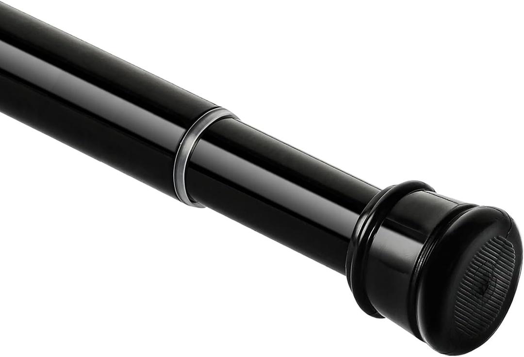 No Sectional Assembly Shower Curtain Rod 56-104 Inch, 1" Diameter Spring Long Adjustable Tension Curtain Rods for Bathroom Windows Closet No Drilling No Rust, Black
