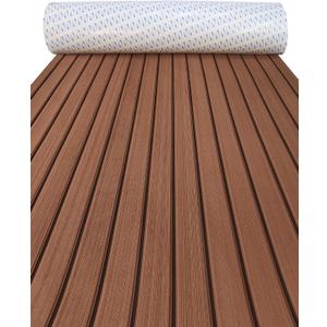 KXKZREN EVA Foam Boat Decking with 3M Adhesive Backing - Strong Self-Adhesive Faux Teak Flooring Sheet 94.5" x 47.2"/35.4"/11.8" Anti-Slip Marine Mats for Motorboat Jon Boats Yacht Kayak (Dark Brown with Black Seam)