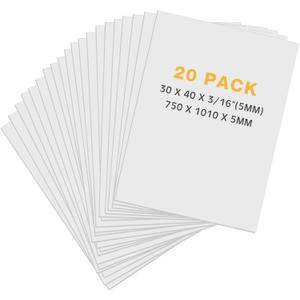 Tenceur 20 Pcs Large Foam Boards Bulk Foam Core Backing Board 3/16 Inch Thickness Foam Core Board Foam Poster Boards for Presentations, School, Office, Art Projects(White,30 x 40 x 3/16 Inches)