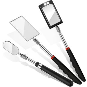 3 Pieces Telescoping Inspection Mirror Round Square Mirror Inspection Tool for Checking Vehicle, Observing Eyelashes Mouth and Other Small Parts(Extended, with Light, Oval Style)